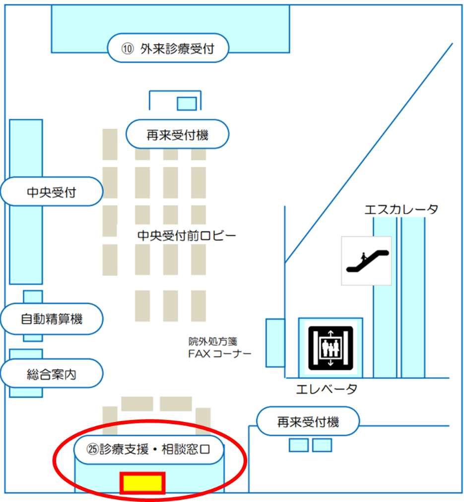 八尾市立病院2階25番受付マップ